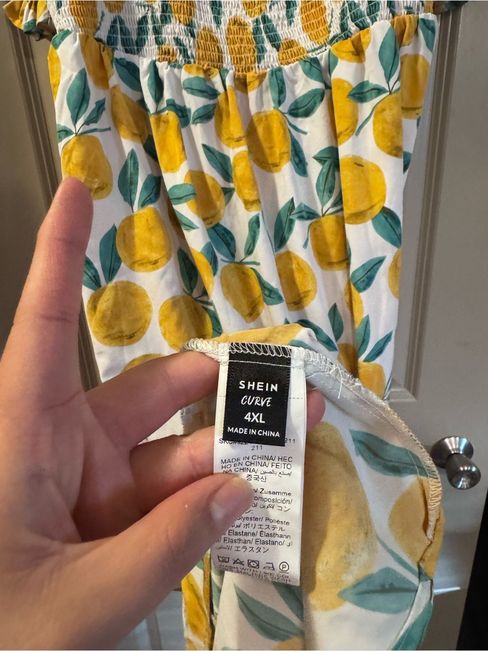 SHEIN Yellow Lemon Print Smocked Puff Sleeve Sundress - Picture 4 of 4